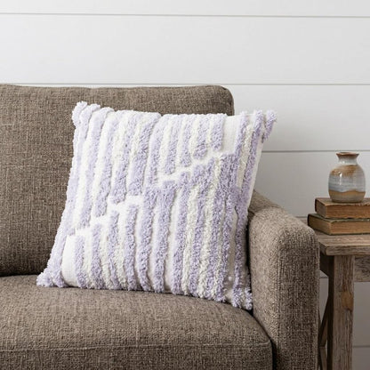 22" Purple and White Geometric Cotton Throw Pillow With Texture