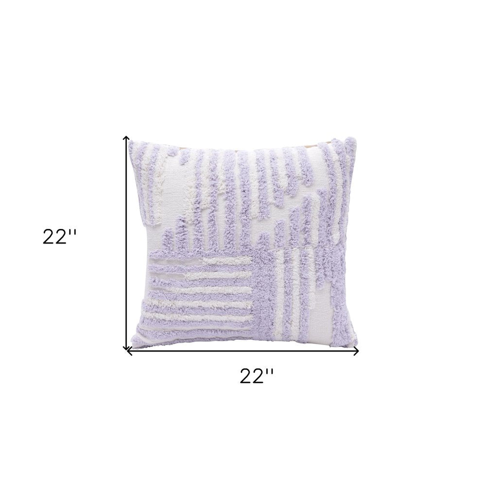 22" Purple and White Geometric Cotton Throw Pillow With Texture