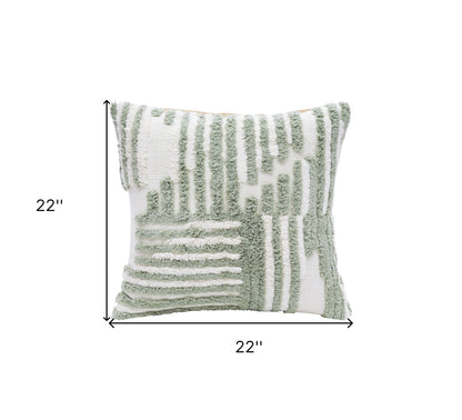 22" Sage Green and White Geometric Cotton Throw Pillow