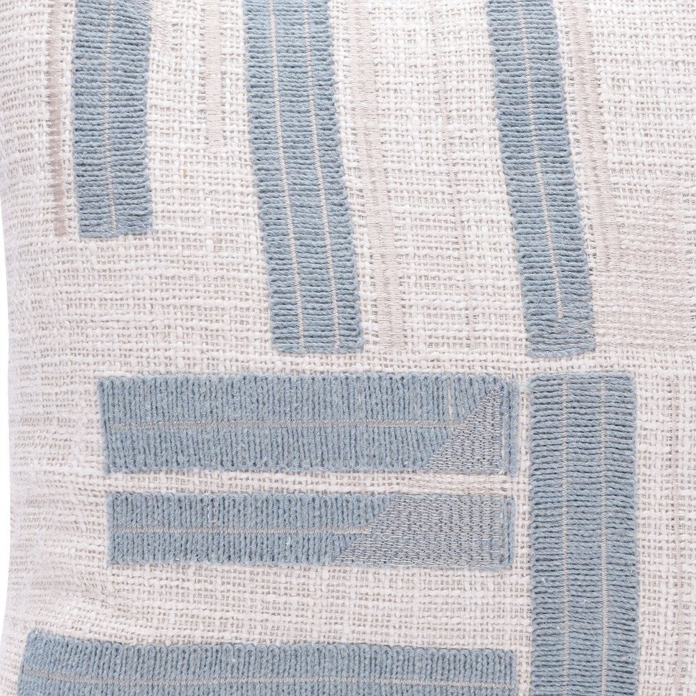 20" Blue And Ivory Cotton Striped Throw Pillow