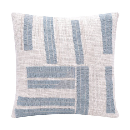 20" Blue And Ivory Cotton Striped Throw Pillow