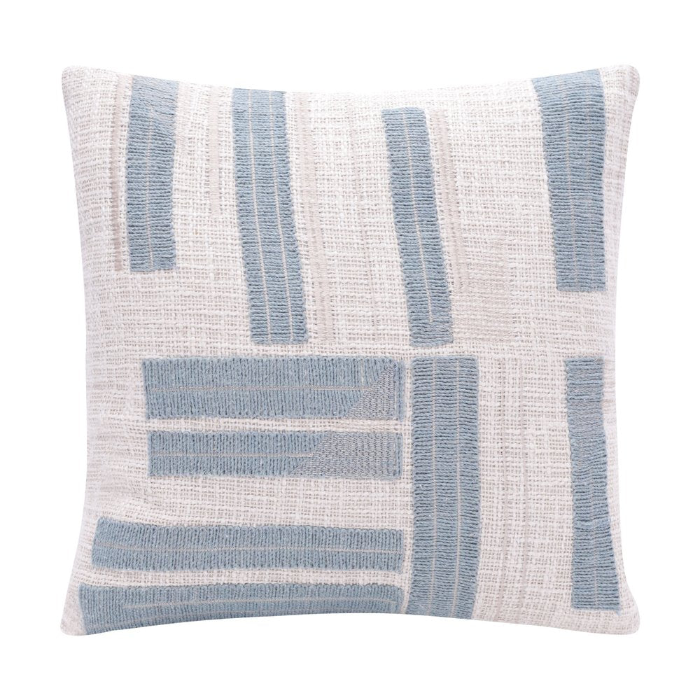 20" Blue And Ivory Cotton Striped Throw Pillow