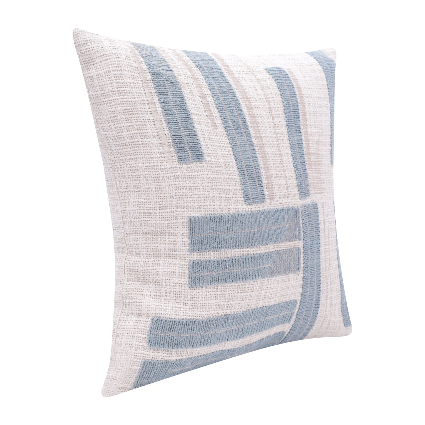 20" Ocean Blue and Ivory Cotton Throw Pillow