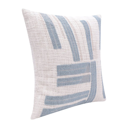 20" Blue And Ivory Cotton Striped Throw Pillow