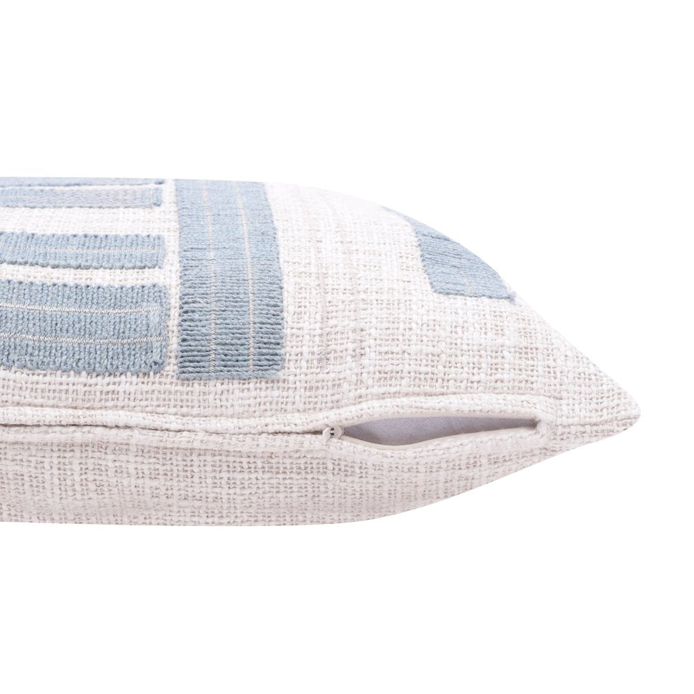 20" Blue And Ivory Cotton Striped Throw Pillow
