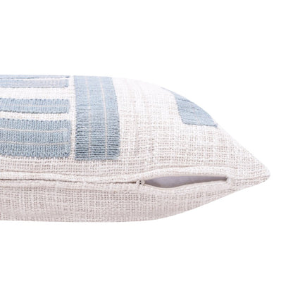 20" Blue And Ivory Cotton Striped Throw Pillow