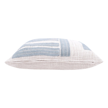 20" Ocean Blue and Ivory Cotton Throw Pillow