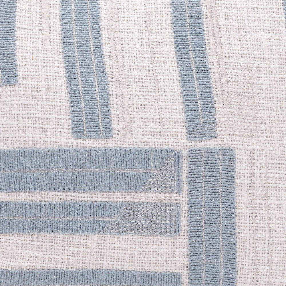 20" Blue And Ivory Cotton Striped Throw Pillow