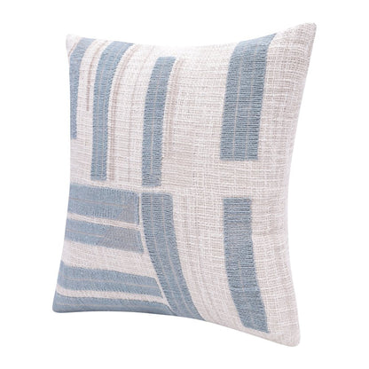 20" Blue And Ivory Cotton Striped Throw Pillow