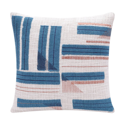 20" Blue And Ivory Cotton Striped Throw Pillow