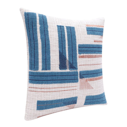 20" Blue And Ivory Cotton Striped Throw Pillow