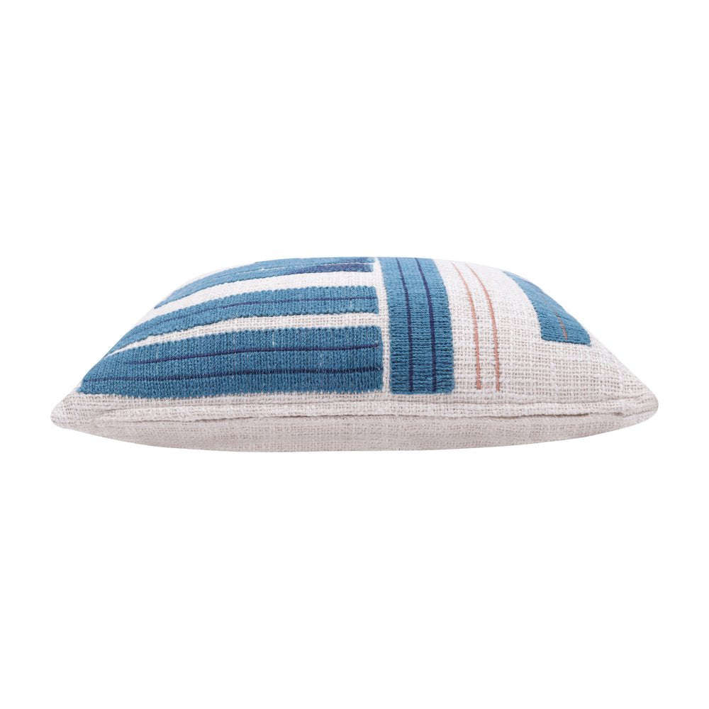 20" Blue And Ivory Cotton Striped Throw Pillow
