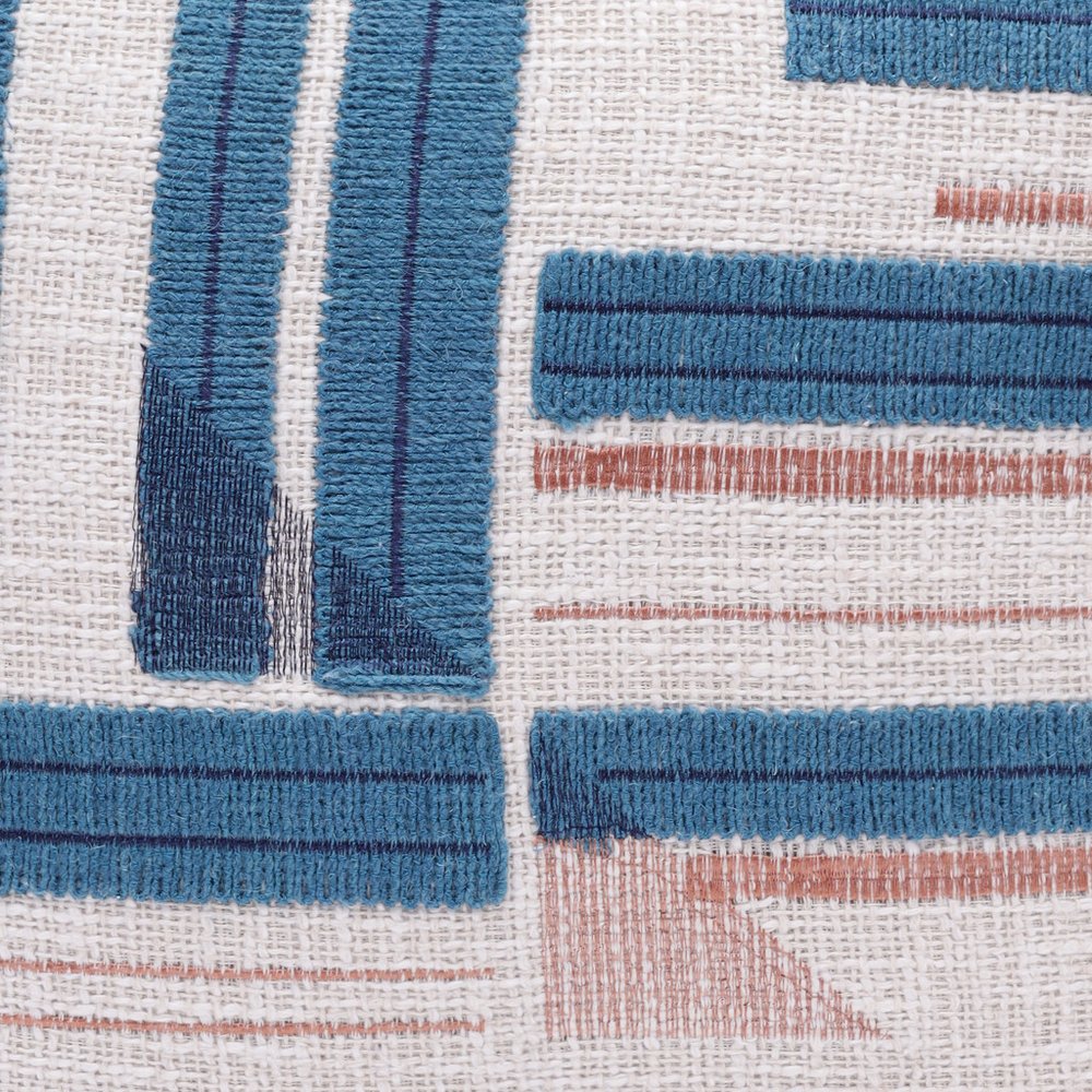 20" Blue And Ivory Cotton Striped Throw Pillow