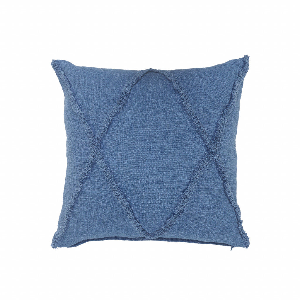 20" X 20" Classic Blue 100% Cotton Diamond Zippered Pillow