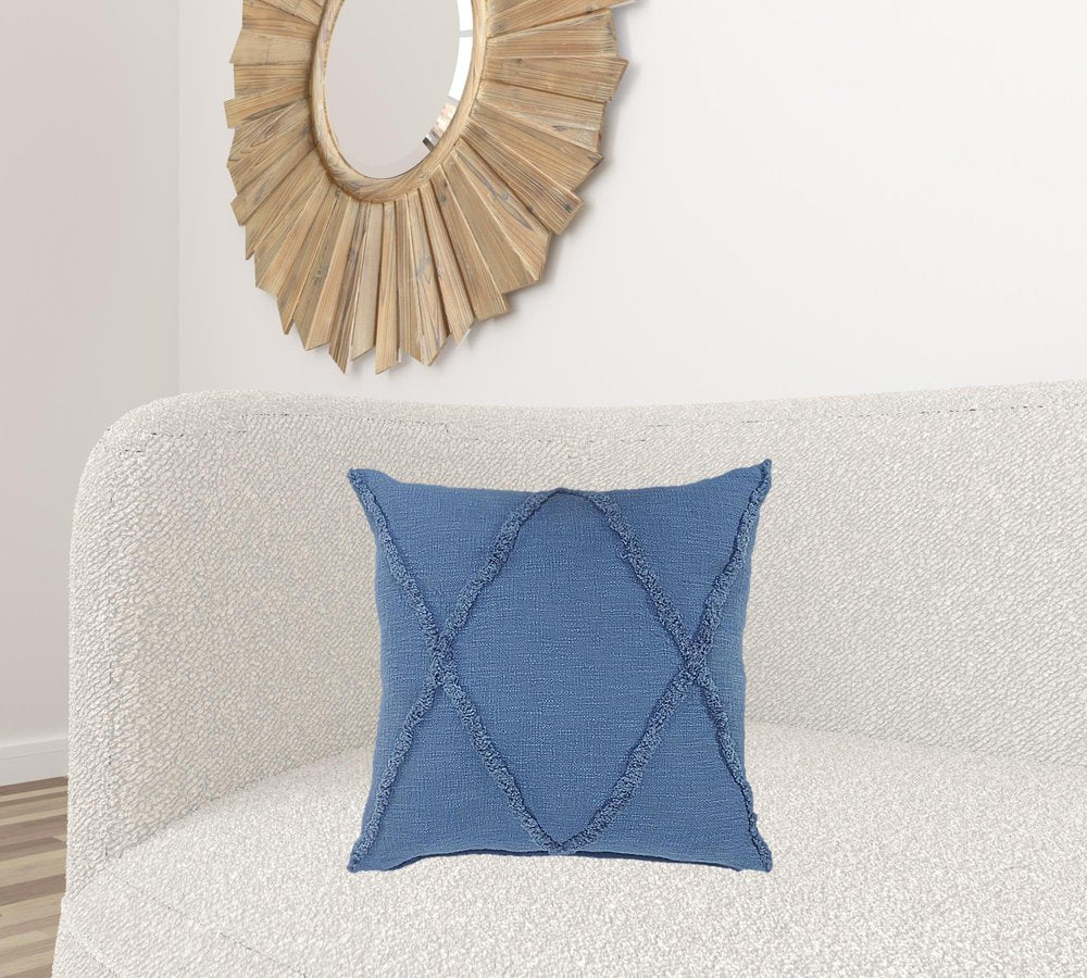 20" X 20" Classic Blue 100% Cotton Diamond Zippered Pillow