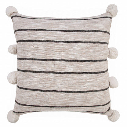 20" X 20" Beige White And Black Jute Striped Zippered Pillow