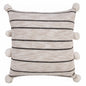 20" Beige And Black Jute Striped Throw Pillow with Pompoms