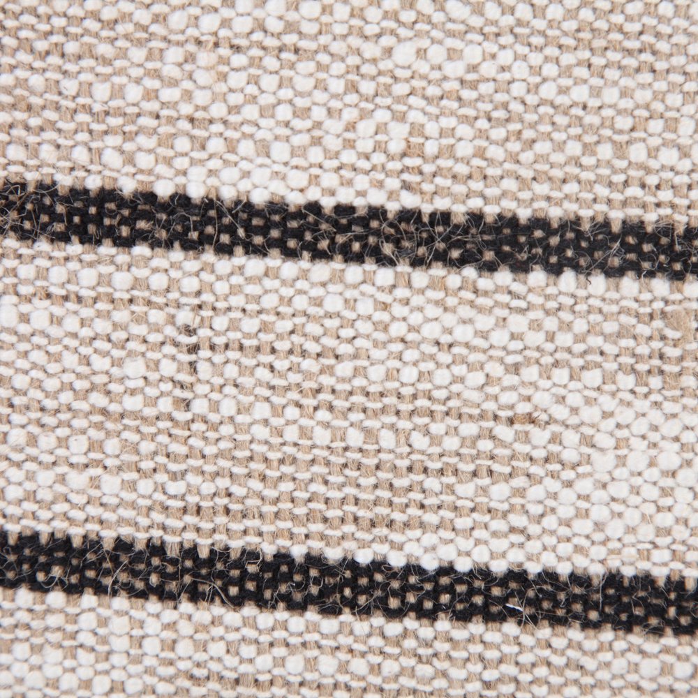 20" Beige And Black Jute Striped Throw Pillow with Pompoms