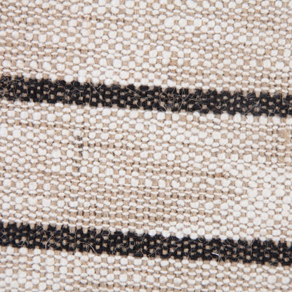 20" Beige And Black Jute Striped Throw Pillow with Pompoms