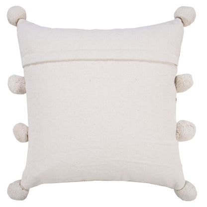 20" Beige And Black Jute Striped Throw Pillow with Pompoms