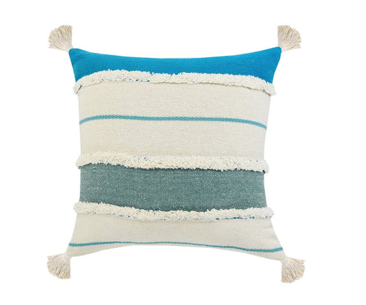 14" X 36" Blue And Off-White 100% Cotton Striped Zippered Pillow