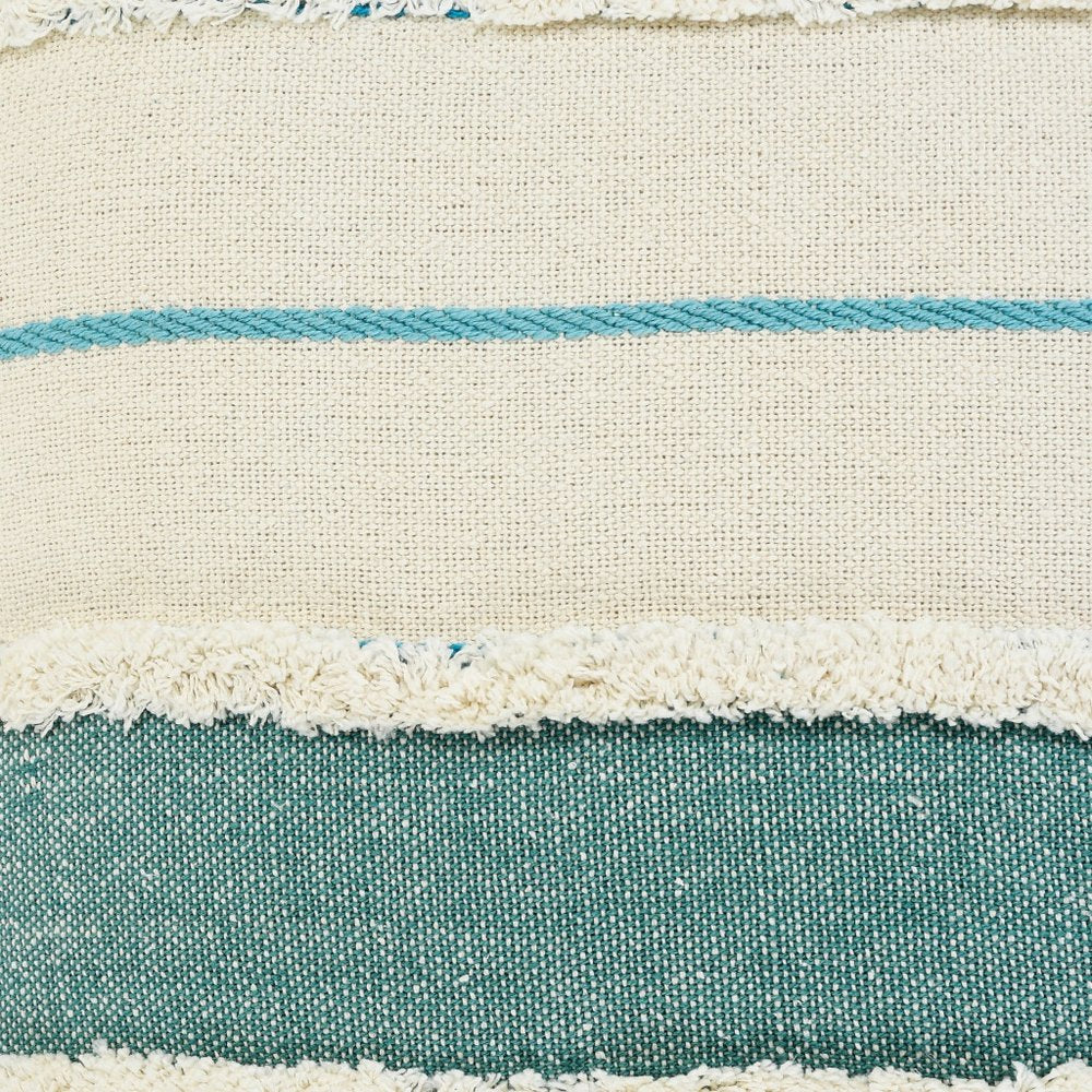 14" X 36" Blue And Off-White 100% Cotton Striped Zippered Pillow