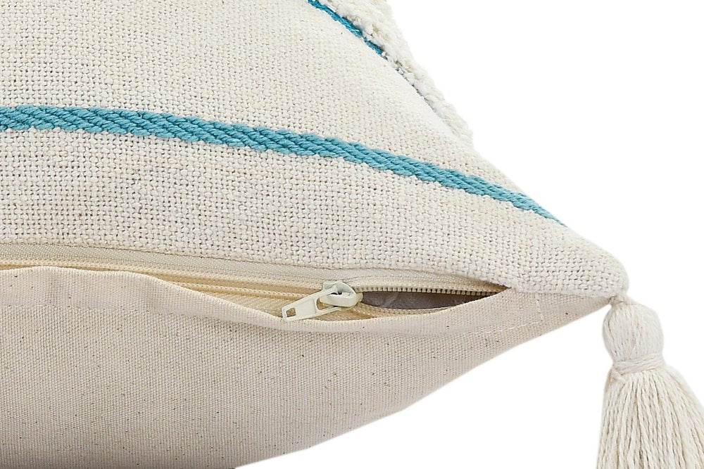 14" X 36" Blue And Off-White 100% Cotton Striped Zippered Pillow