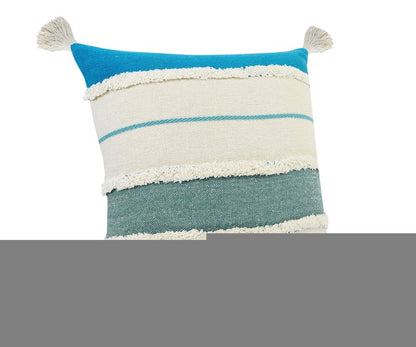 14" X 36" Blue And Off-White 100% Cotton Striped Zippered Pillow