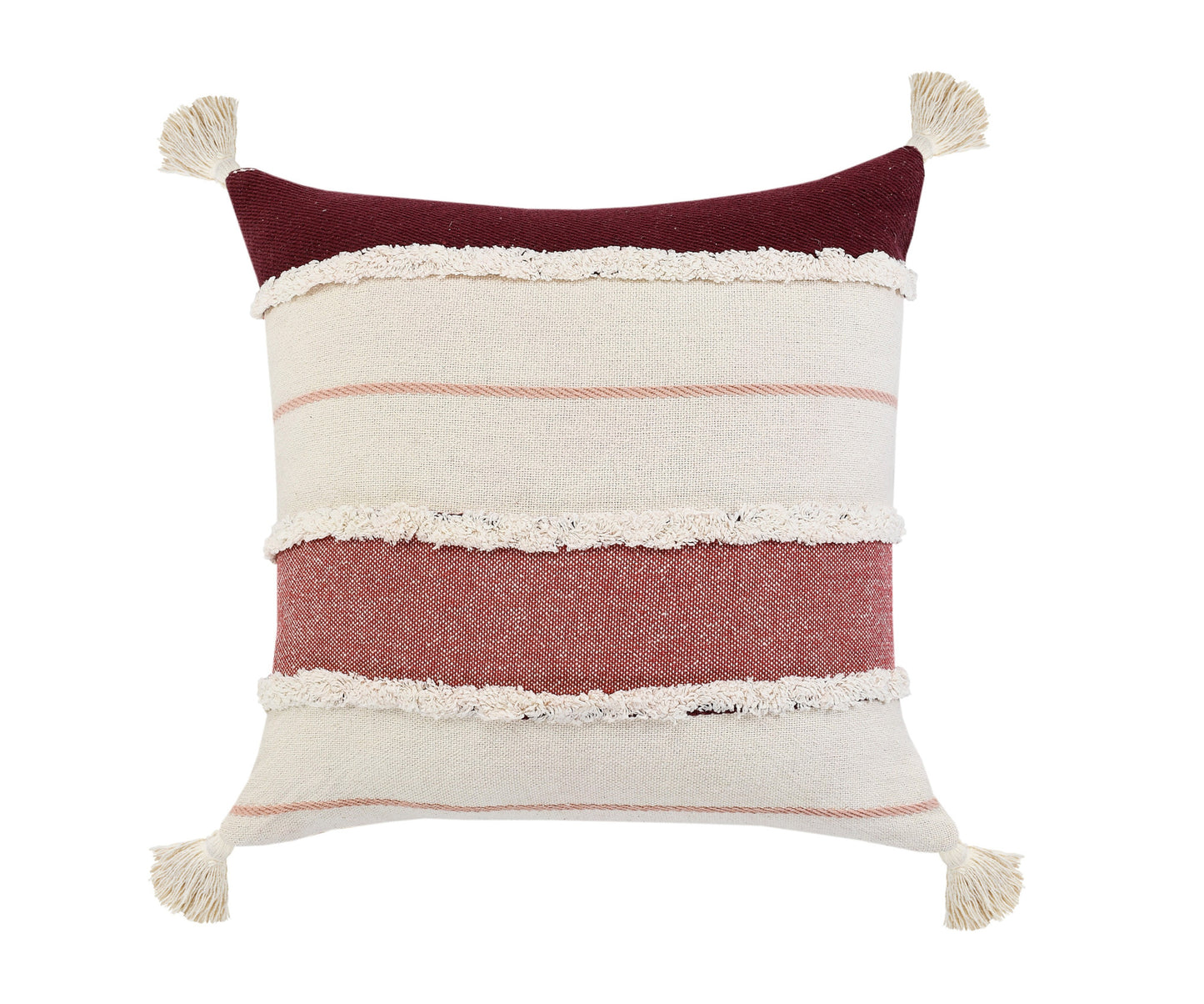 14" X 36" Red And Off-White 100% Cotton Striped Zippered Pillow