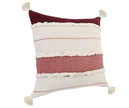 14" X 36" Red And Off-White 100% Cotton Striped Zippered Pillow