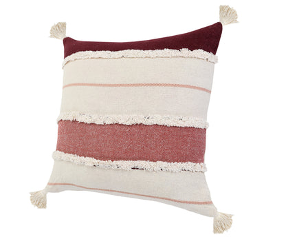 14" X 36" Red And Off-White 100% Cotton Striped Zippered Pillow