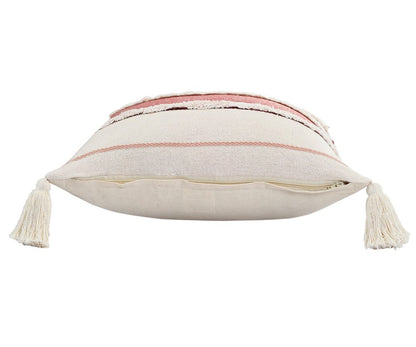 14" X 36" Blue And Off-White 100% Cotton Striped Zippered Pillow