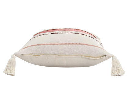 14" X 36" Red And Off-White 100% Cotton Striped Zippered Pillow