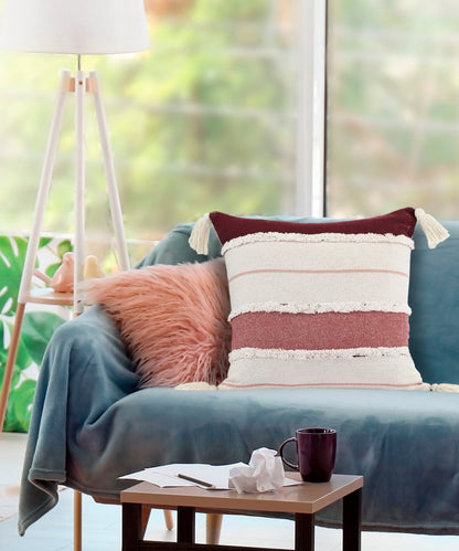 14" X 36" Blue And Off-White 100% Cotton Striped Zippered Pillow