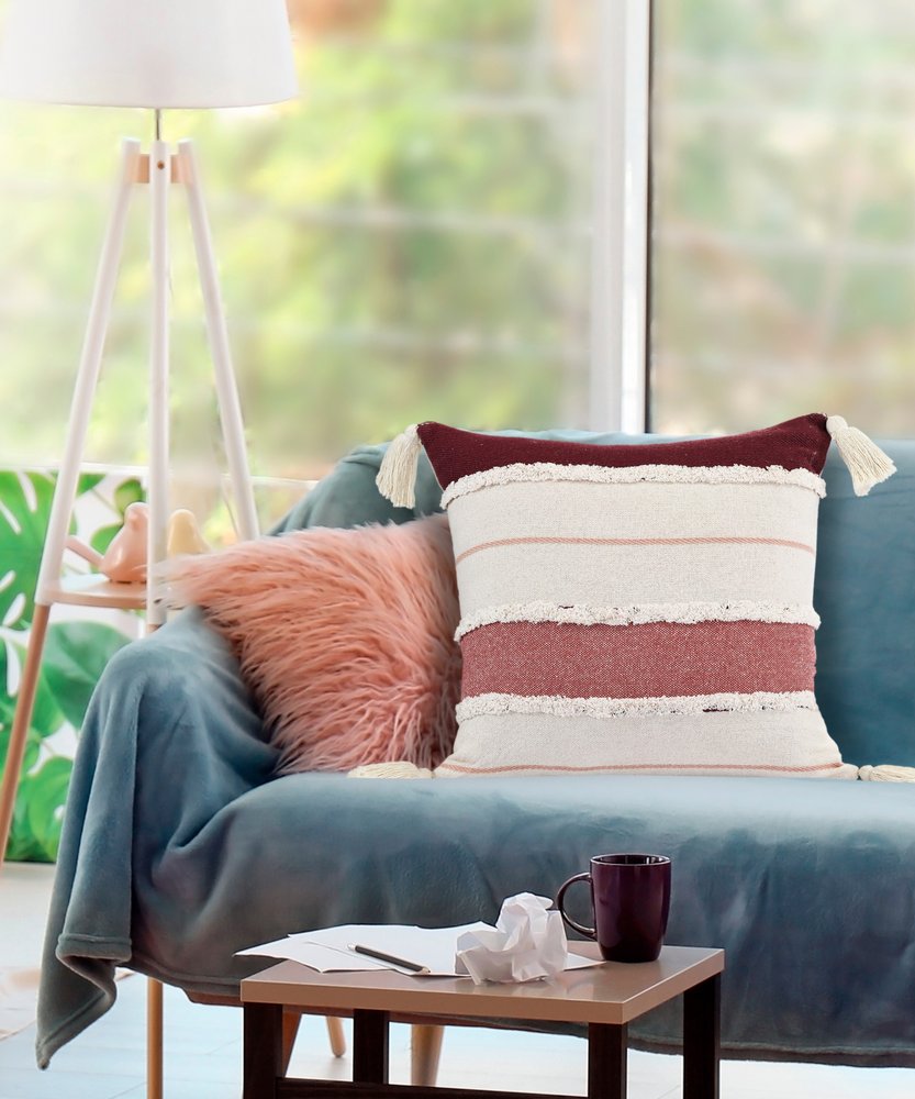 14" X 36" Blue And Off-White 100% Cotton Striped Zippered Pillow