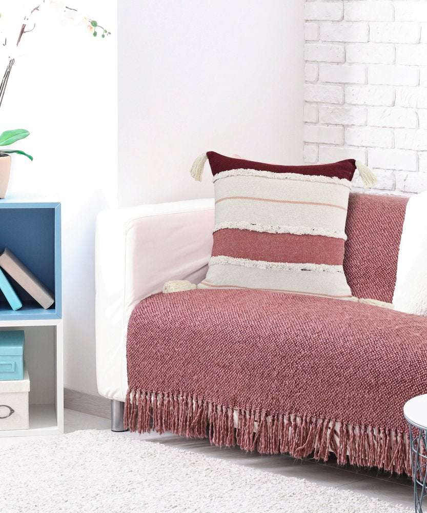 14" X 36" Blue And Off-White 100% Cotton Striped Zippered Pillow