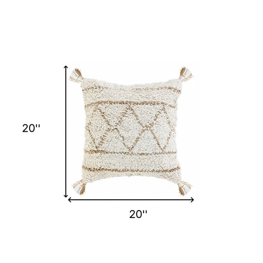 14" X 36" Tan And White Geometric Cotton Throw Pillow