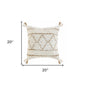 20" Tan And White Geometric Cotton Throw Pillow