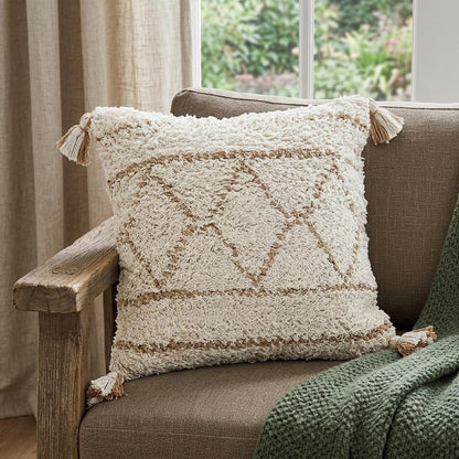 14" X 36" Tan And White Geometric Cotton Throw Pillow
