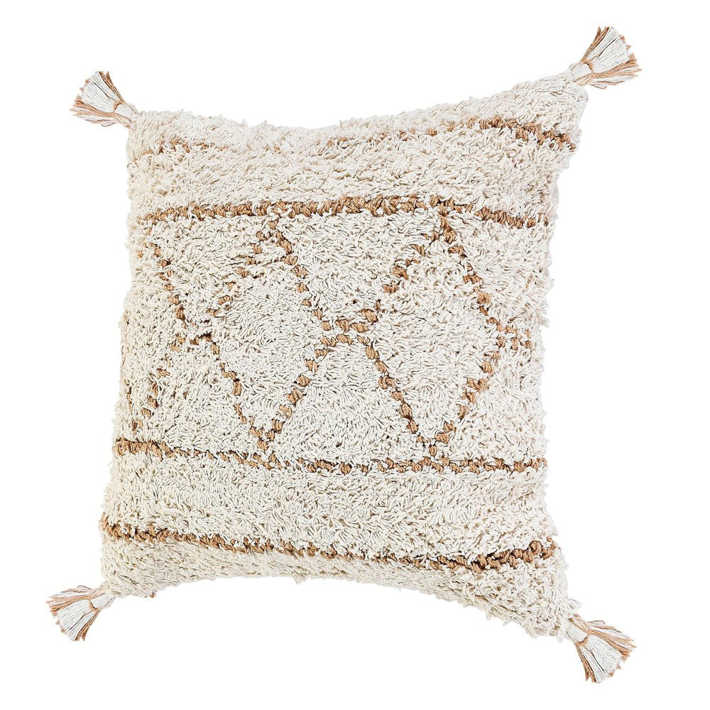 14" X 36" Tan And White Geometric Cotton Throw Pillow