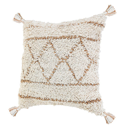 14" X 36" Tan And White Geometric Cotton Throw Pillow