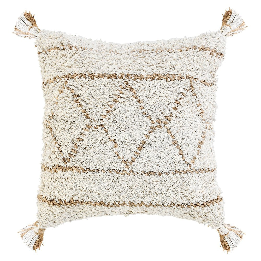 14" X 36" Tan And White Geometric Cotton Throw Pillow