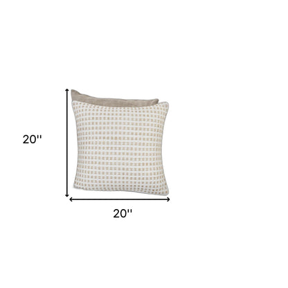 20" X 20" Ivory And Tan 100% Cotton Geometric Zippered Pillow