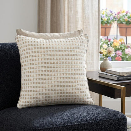 20" X 20" Ivory And Tan 100% Cotton Geometric Zippered Pillow
