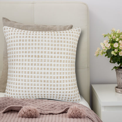 20" X 20" Ivory And Tan 100% Cotton Geometric Zippered Pillow