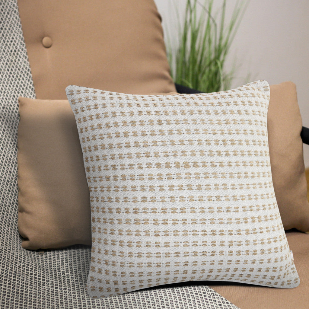 20" X 20" Ivory And Tan 100% Cotton Geometric Zippered Pillow