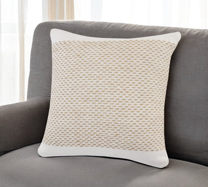 20" Ivory And Natural Cotton Geometric Throw Pillow