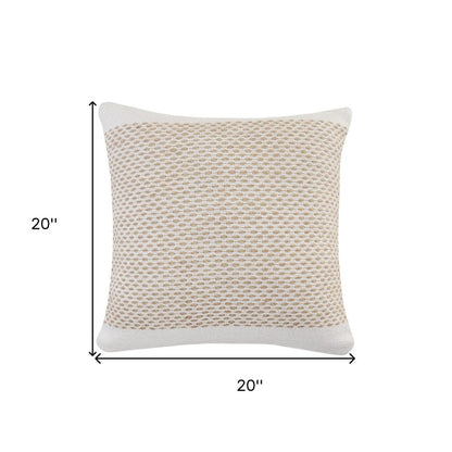 20" Ivory And Natural Cotton Geometric Throw Pillow