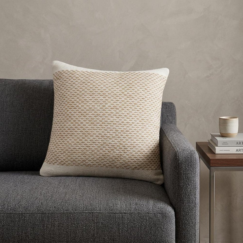 20" Ivory And Natural Cotton Geometric Throw Pillow