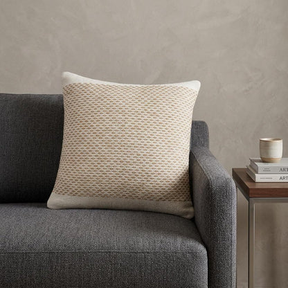 20" Ivory And Natural Cotton Geometric Throw Pillow
